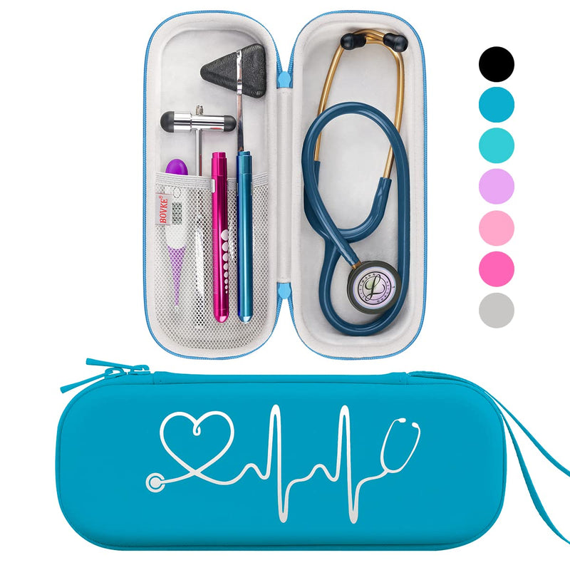 BOVKE Stethoscope Case for 3M Littmann Classic III, Lightweight II SE, MDF Acoustica Lightweight Stethoscope, Additional Space for Medical Bandage Scissors EMT Trauma Scissors and LED Penlights, Turquoise