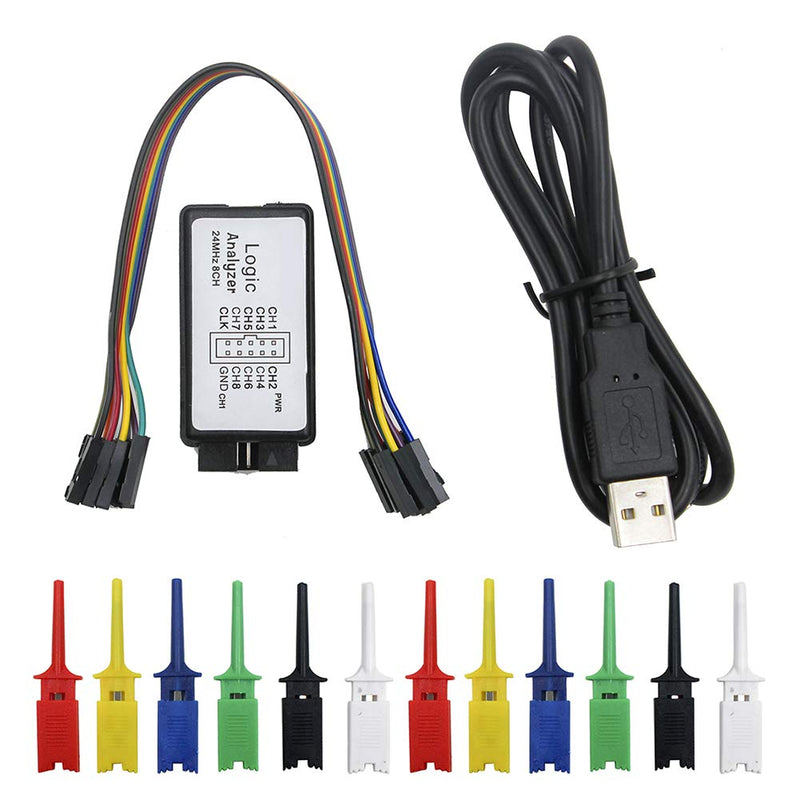 KeeYees USB Logic Analyzer with 12 6 Colors Test Clips Set USB Cable 24 MHz 8CH UART IIC SPI Debug for Arduino for ARM FPGA M100 SCM