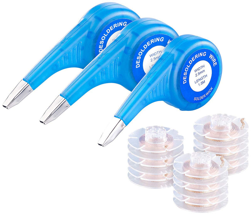 AGT desoldering tape: set of 9 desoldering braids with 3 dispensers, coated, each 2.5 mm x 1.5 m (desoldering braid, soldering tools)