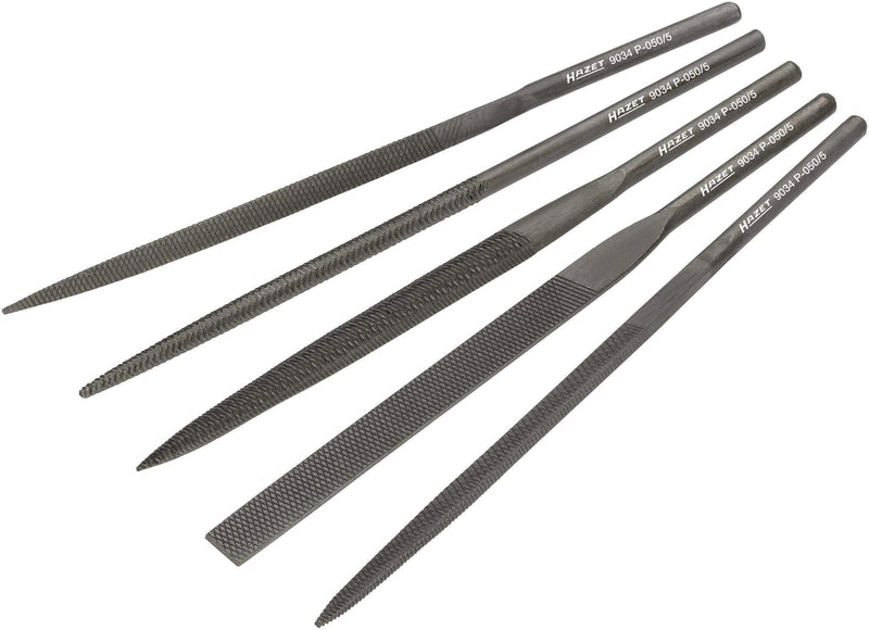 HAZET file set 9034P-050/5 | 5 piece set | Round, triangle, semicircular, flat, square | Ideal for burr and dirt removal | Can also be used in confined spaces thanks to the short stroke
