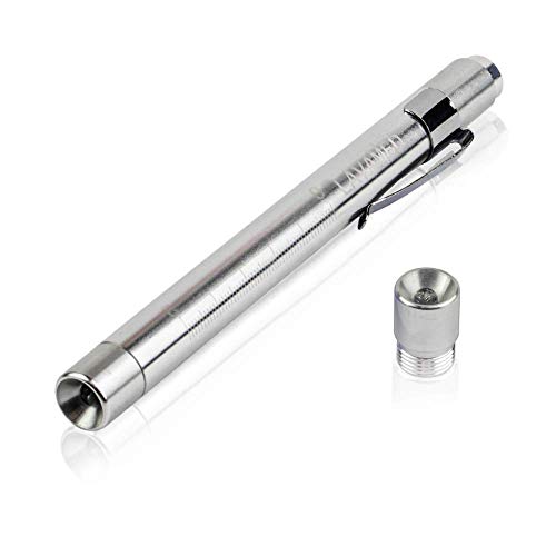 Diagnostic Light Professional LED Lamp with Measuring Scale White and Yellow Light Aluminum Diagnostic Lamp Ballpoint Pen Lamp Penlight 2 Meters Shockproof, Silver