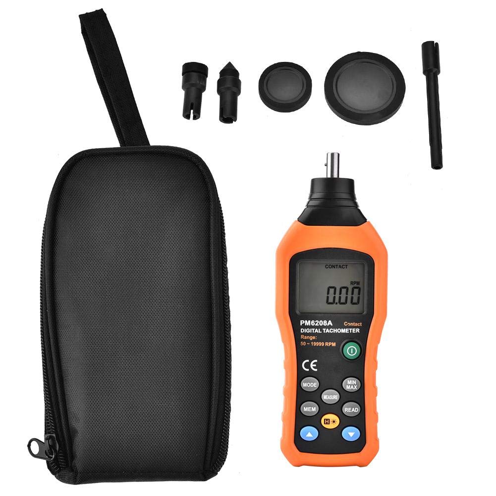 Digital Tachometer, PM6208A Contact Tachometer Gauge Motor LCD Backlight Display Accuracy Speed Meter Handheld Tester