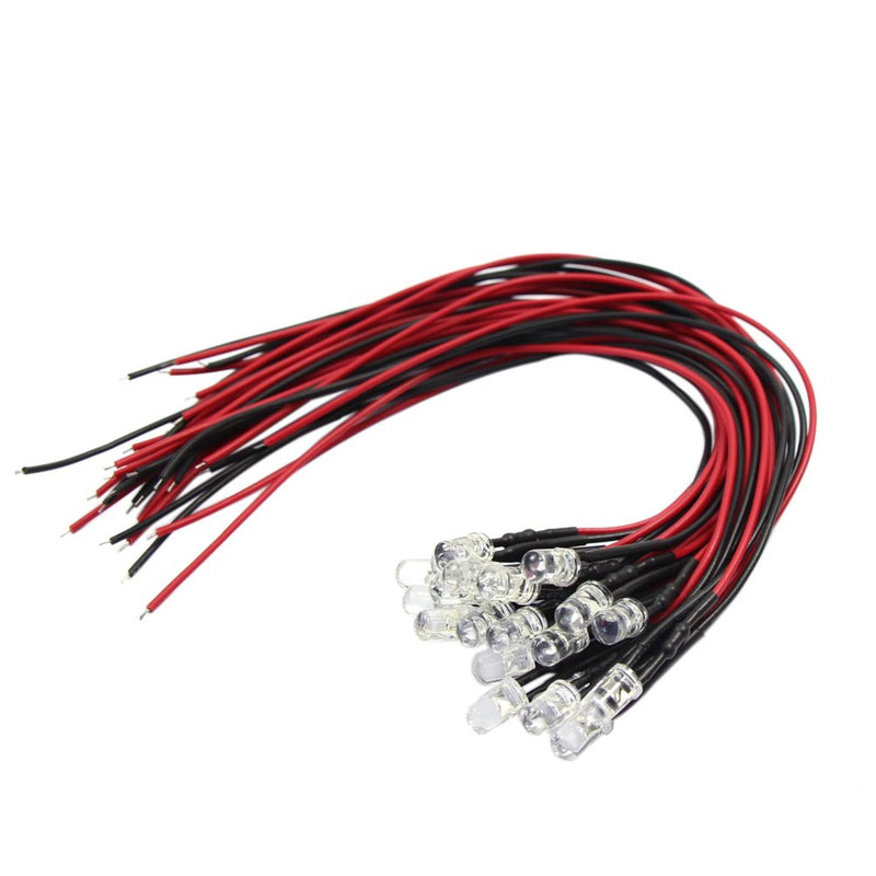 Evemodel L125WM NEW 20 PCS. LEDs 5mm warm white with cable 20cm 12V 5mm warm white