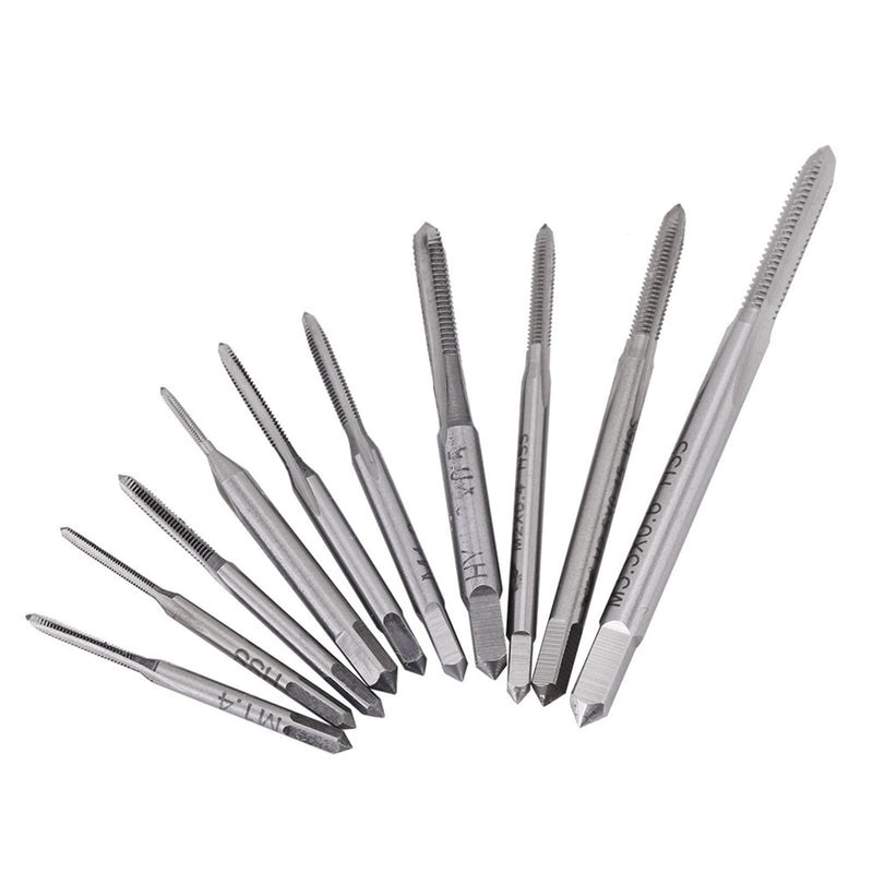 10 pieces tap set, thread cutting tool set, HSS metric straight pipe M1 M1.2 M1.4 M1.6 M1.7 M1.8 M2 M2.5 M3 M3.5 model making tap set