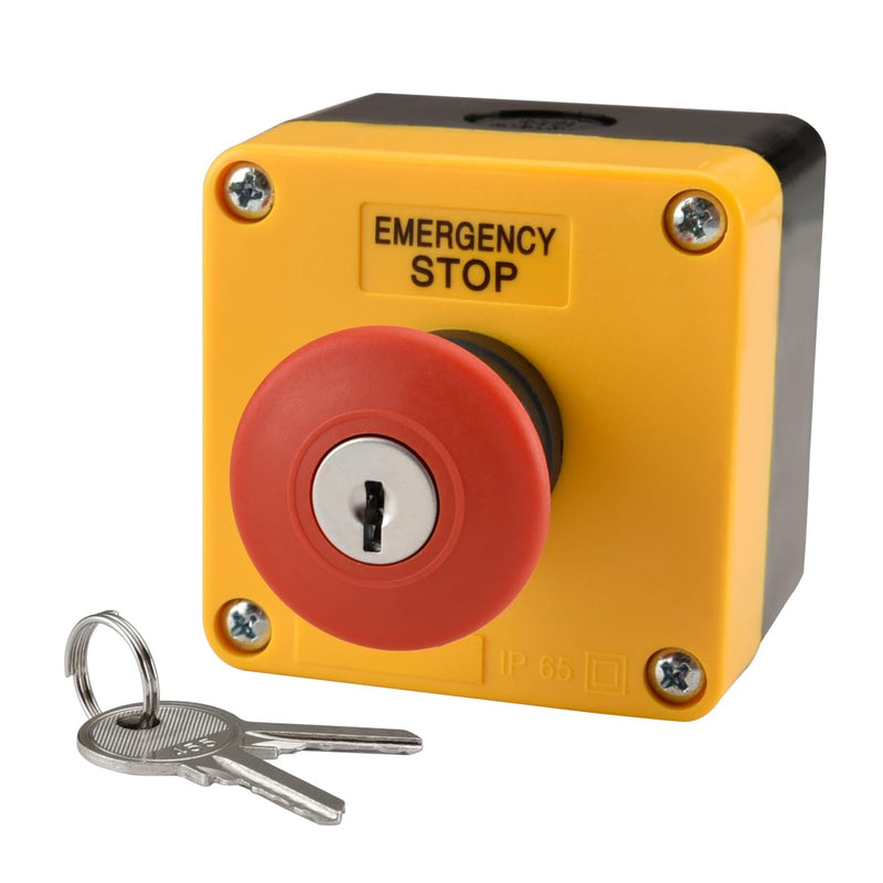 Heschen Red Sign Weatherproof Emergency Stop Push Button Switch, 660V 10A, with Box and Key