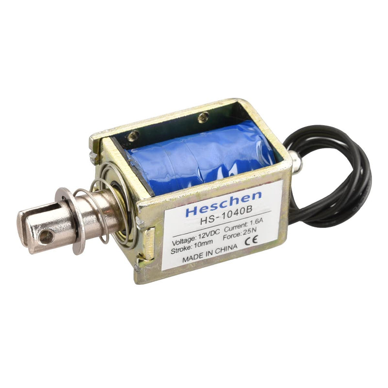 Hechen Solenoid Electromagnet, HS-1040B, DC12V 1.6A 25N, 10mm stroke, open frame push-pull door lock