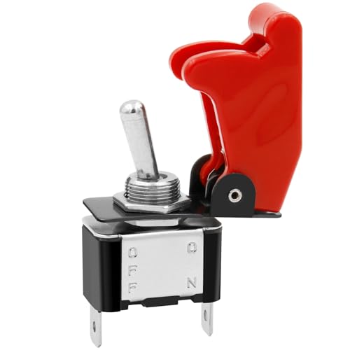 Heschen Metal Rocker Switch, 12V, 20A, SPDT On / Off, 2 Positions, 2 Pin with Red Waterproof Cap Red Cap