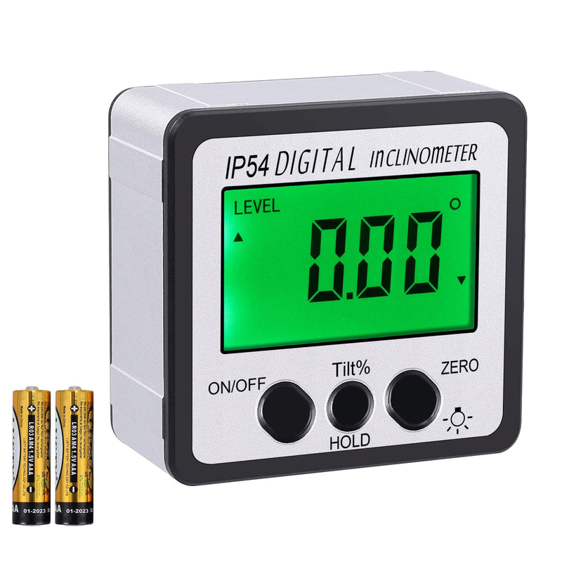 AUTOUTLET Digital Inclinometer Protractor LCD Angle Finder Bevel Box Angle Gauge with Magnetic Base for Woodworking Automotive Maintenance Industry Silver