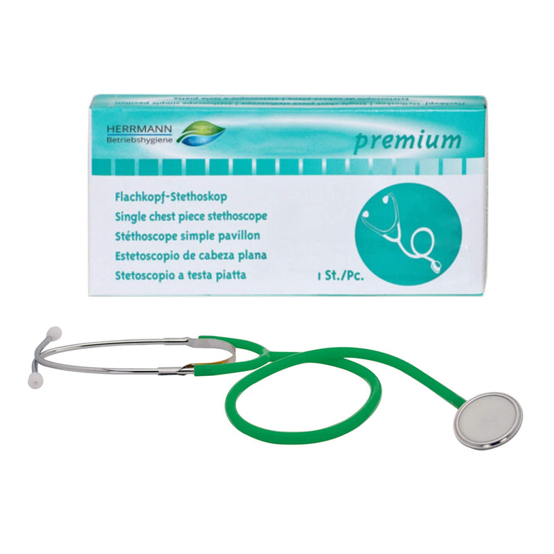 Flat head stethoscope in green | nickel-free aluminum-plastic combination | ultralight & great acoustics | flexible Y-hose with bridge piece | Ideal for doctors, nursing staff & private use