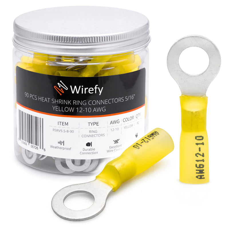 Wirefy Yellow ring cable lugs shrink connector M8 - solderless cable lugs assortment - ring cable lug crimp connector 4-6 mm² - 90 pieces 90 pieces. Yellow - M8 - 4 - 6 mm²