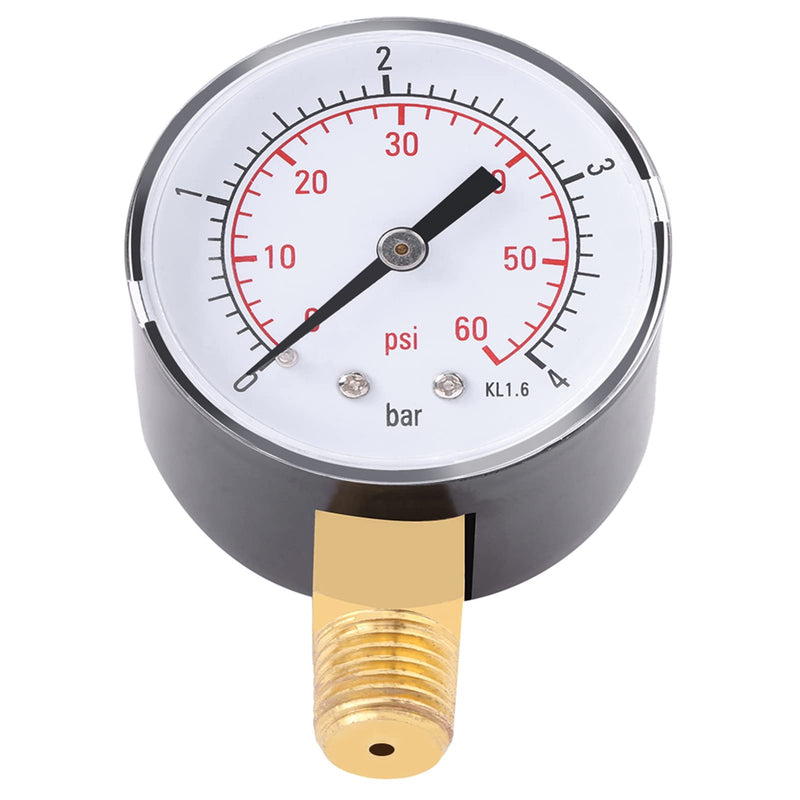 FTVOGUE pressure gauge 1/4", mini low pressure pressure gauge 1/4" NPT brass side bracket for heating oil, oil or water 0-4bar / 0-60psi NPT