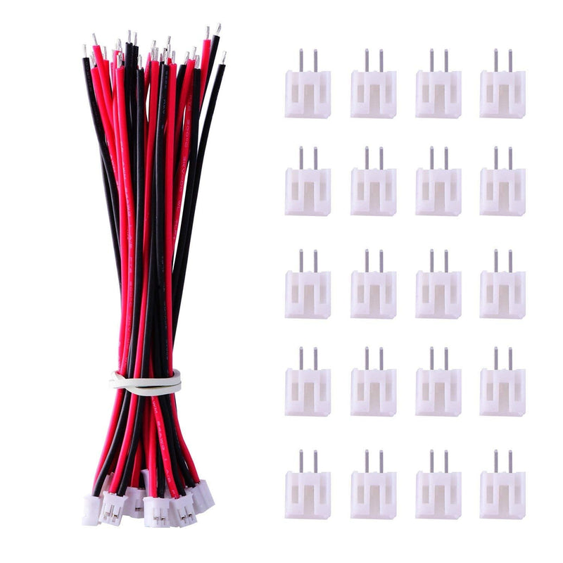 GTIWUNG 20 Pairs JST Connectors, JST 2.0mm 2 Pin Plug with 80mm Cable Wire, JST 2.0 PH 2 Pin Connector Plug, 2-Pin Connector Plug Male & Female