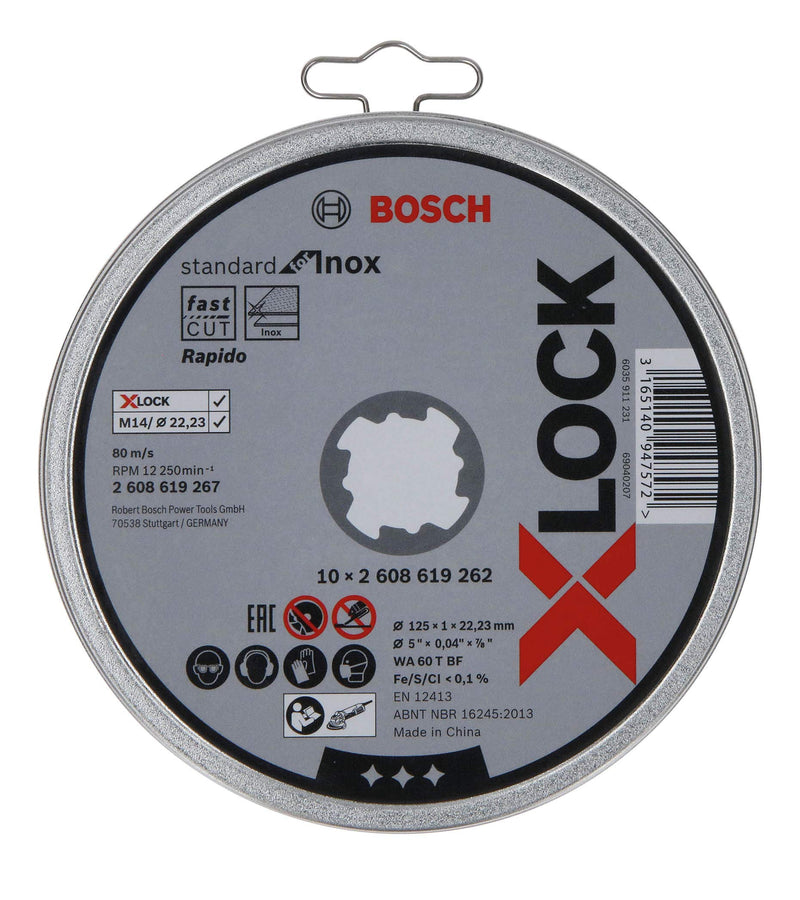 Bosch Professional 10 pieces straight cutting disc standard (for Inox, X-LOCK, Ø125 mm, bore Ø: 22.23 mm, thickness: 1 mm) 125 mm