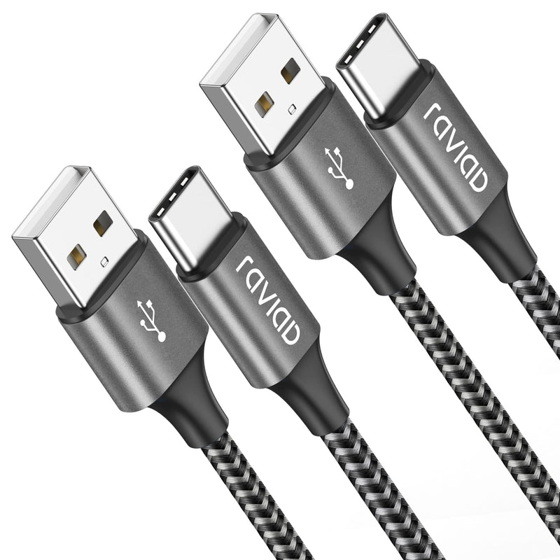 RAVIAD USB C Cable [2Pack 2M] 3.1A Charging Cable USB C Fast Charging Cable Nylon USB C Charging Cable for iPhone 15 Pro Max, Samsung Galaxy S24 S23 S22 S21 S20 Note 10, Huawei P60, Google Pixel, Sony Xperia XZ Gray