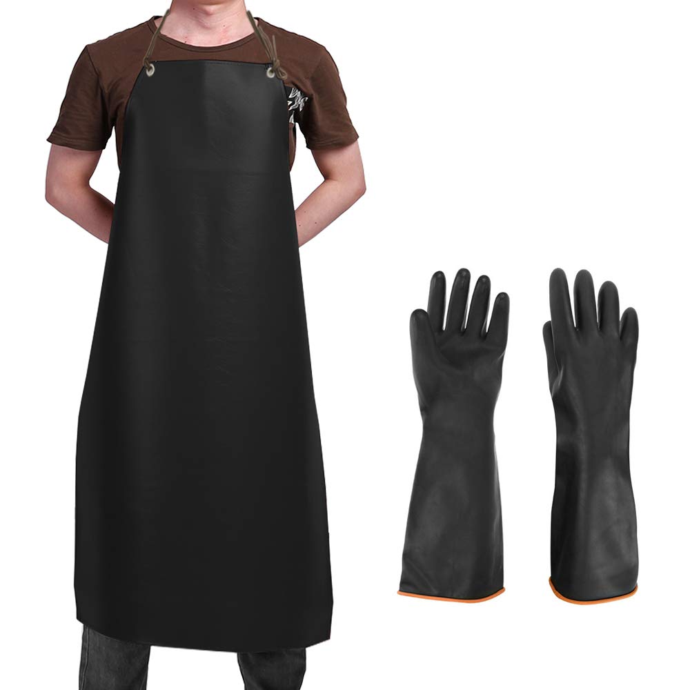 waterproof vinyl apron and heavy duty latex gloves, SourceTon Resist Strong Acid, alkali and oil apron and gloves