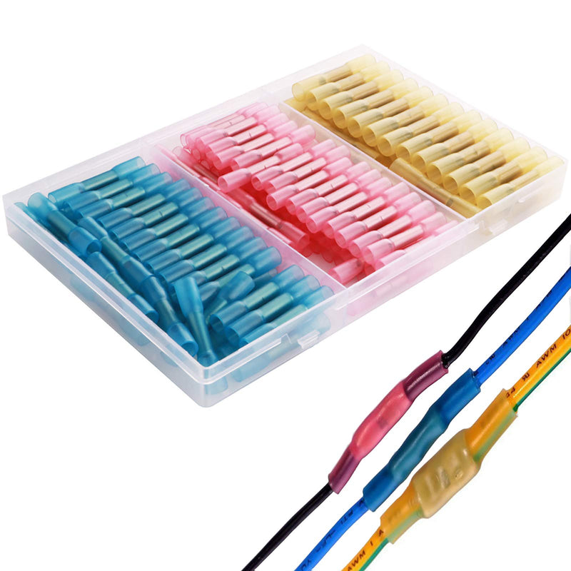 CESFONJER Waterproof Cable Connectors | Cable connector butt connector shrink connector | Cable lugs crimp connector set (red 60 pieces, blue 40 pieces, yellow 30 pieces)