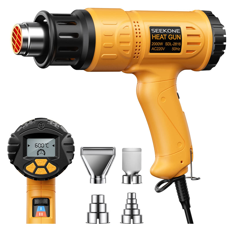 SEEKONE Professional hot air gun 2000W 50℃-600℃ with large digital LCD screen, industrial hot air gun set variable temperature control, switch-on memory, ℃-℉ conversion