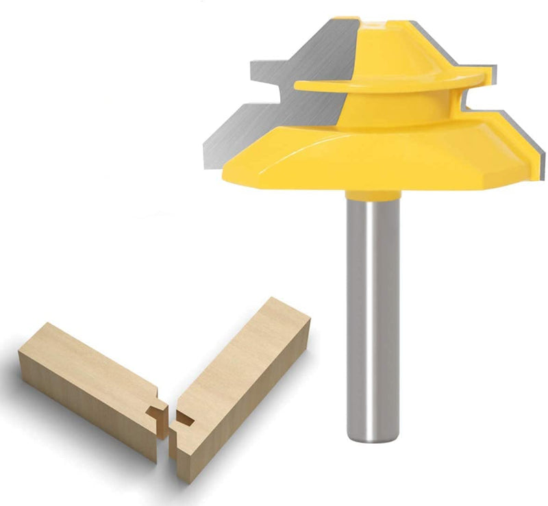 APlus Glue Cutter Miter Glue Cutter Router Bit 45 Degree Lock Miter Router Bit Woodworking Cutter Cutting Tool for Engraving Machine Trimming Machine (Shaft 8mm Shaft 8mm