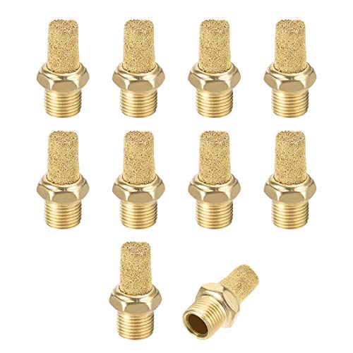 sourcing map Brass Exhaust Silencer with Brass Body 1/8 Inch PT Male Thread Bronze Pack of 10