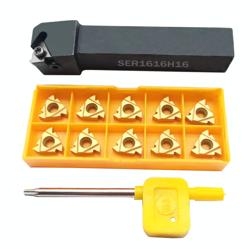 5/8" SER1616H16 CNC Lathe Carbide Indexable Turning Tool Holder with 10pcs 16 AG60 Indexable Carbide Turning Inserts.