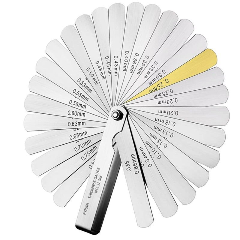 Feeler gauges, valve gauge, distance gauge, 32 blades, high-precision feeler gauge, stainless steel with dual marked metric and imperial gap measuring tool. 95*15*14MM