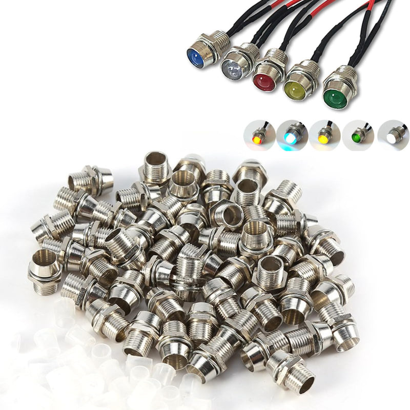 Jadeshay LED socket, 50 PCS. Silver Color 5MM LED Bracket Holder/Socket for LED Lamp Holder Panel Thread Mounting Size 8mm