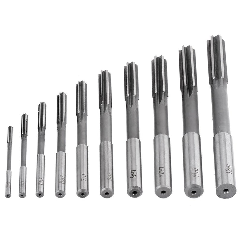 Machine reamer set, 10pcs HSS H7 straight flute reamer machine cutter milling tool 3/4/5/6/7/8/9/10/11/12mm, high accuracy and long service life