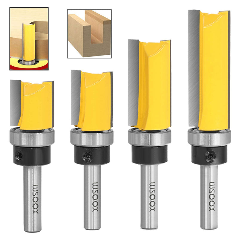 WSOOX 4-piece flush cutter with shaft 8 mm, professional accessories, wood cutter router bit router