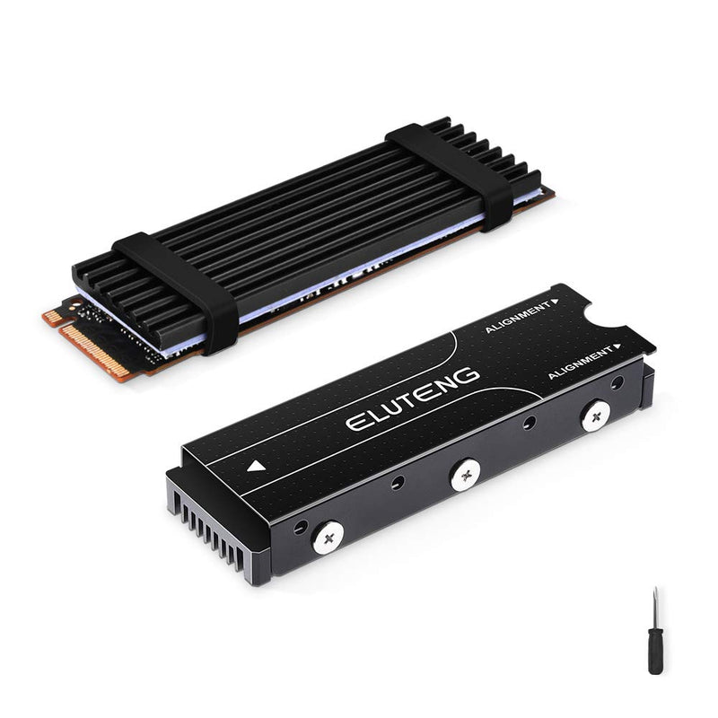 ELUTENG M.2 SSD PS5 Heatsink Double-Sided, PS5 M.2 2280 SSD Cooler Heatsink with 4 Silicone Thermal Pads for PC Computer and PS5, for M.2 PCIe NVMe/SATA SSD Heatsink, Black