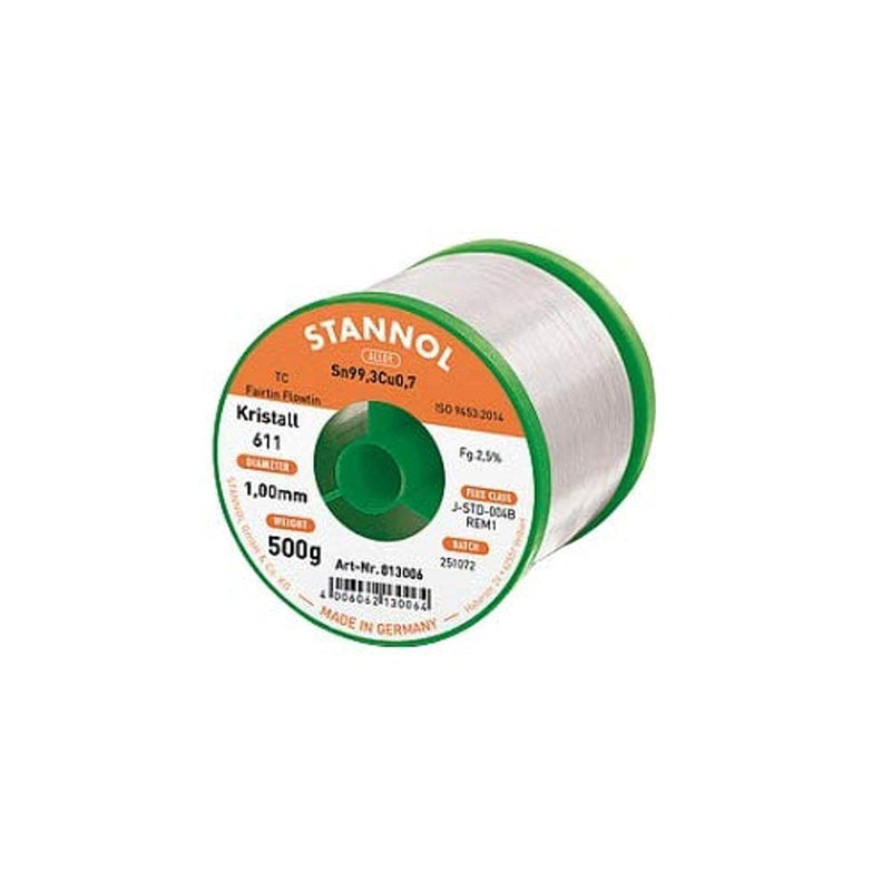 Stannol 813009 soldering wire crystal 611 2.5 percent 0.7 mm FLOWTIN TSC305 (Sn96, Ag3Cu0.5) Fairtin 100g spool, 0.7mm x 100g