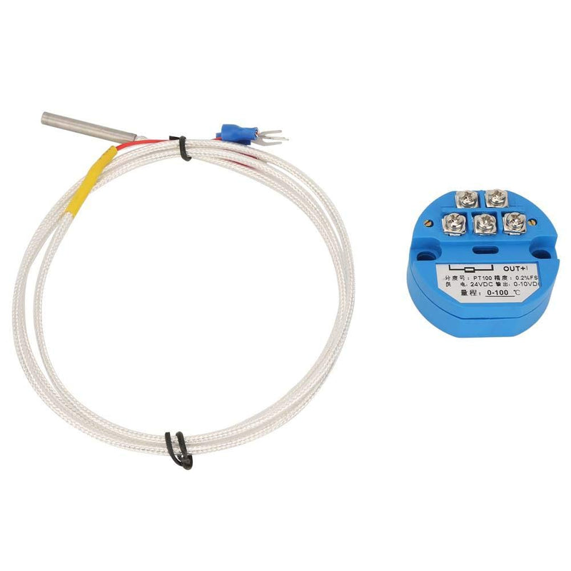 PT100 temperature transmitter DC24V output 4-20mA temperature transmitter and 1m sensor 0~100℃