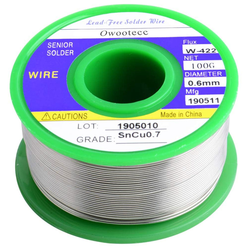 Owootecc solder, lead-free soldering wire with rosin core (Sn99.3 Cu0.7/0.6mm, 100g) for electric soldering and DIY Sn99.3 Cu0.7/0.6mm, 100g