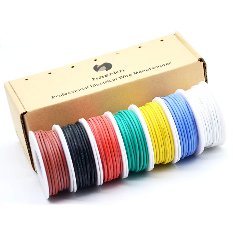 0. 05mm² 30 AWG Silicone Electrical Wire Connect Cable Soft and Flexible Stranded Wire Made of Tinned Copper Wire High 7 Colors Each 20 Meter Spool Temperature Resistance 200 Celsius 60V 0.05mm²/30awg-7 Color