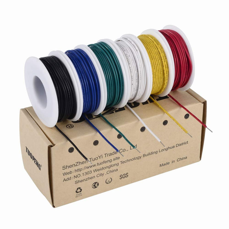 TUOFENG 22 awg solid wire, solid wire kit, each color 9 meter spool, 22 gauge jumper wire lay-up wire kit 22AWG single copper core wire set