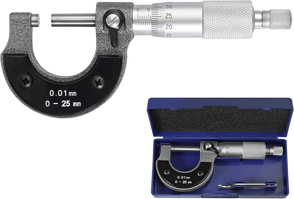 AUTOUTLET outside micrometer 0-25 mm, micrometer screw outside micrometer measuring screw 0.01 mm resolution, metric external micrometer caliper