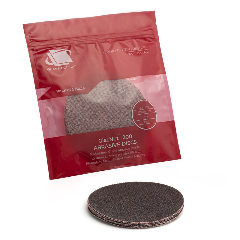 GLASS POLISH Pack of 5 GlasNet200 Large Professional Grinding Disc for Glass, Silicon Carbide Grinding Disc with Velcro Fastener | Ø 125 mm | 14504