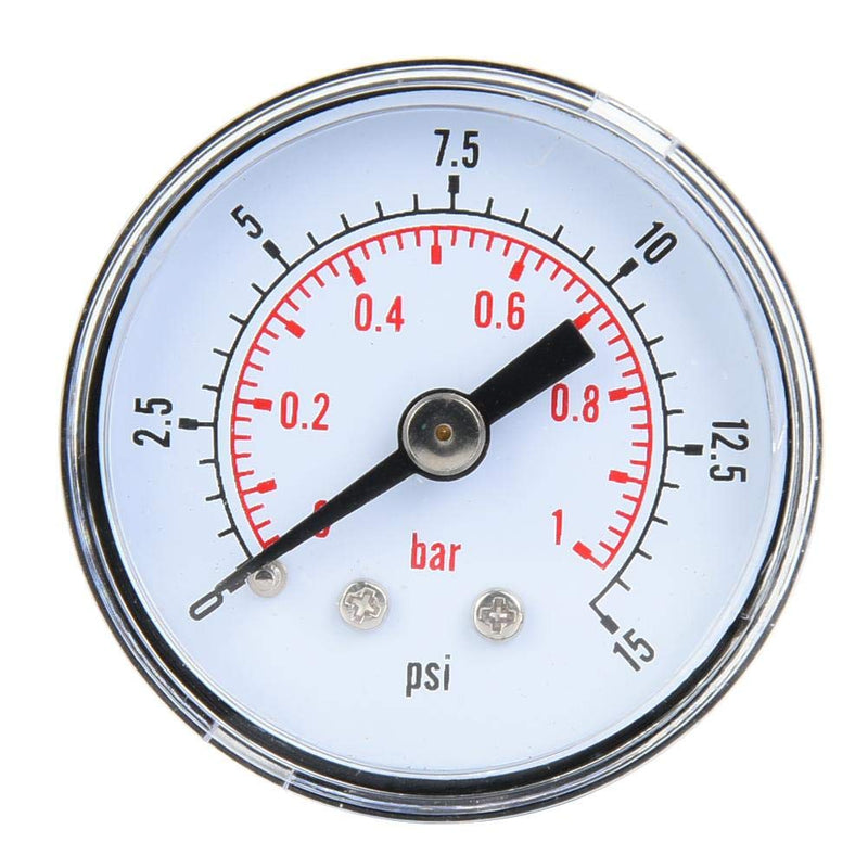 Mechanical Pressure Gauge, 1/8" BSPT Axial Pressure Gauge for Air, Oil and Water (0-15psi, 0-1bar)
