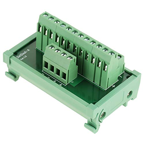 FTVOGUE DIN Rail Power Distribution Module, 12-Pin 80 x 50 mm | Double Copper, Screw Terminals, Fiberglass, for Industrial Electronics and Automation
