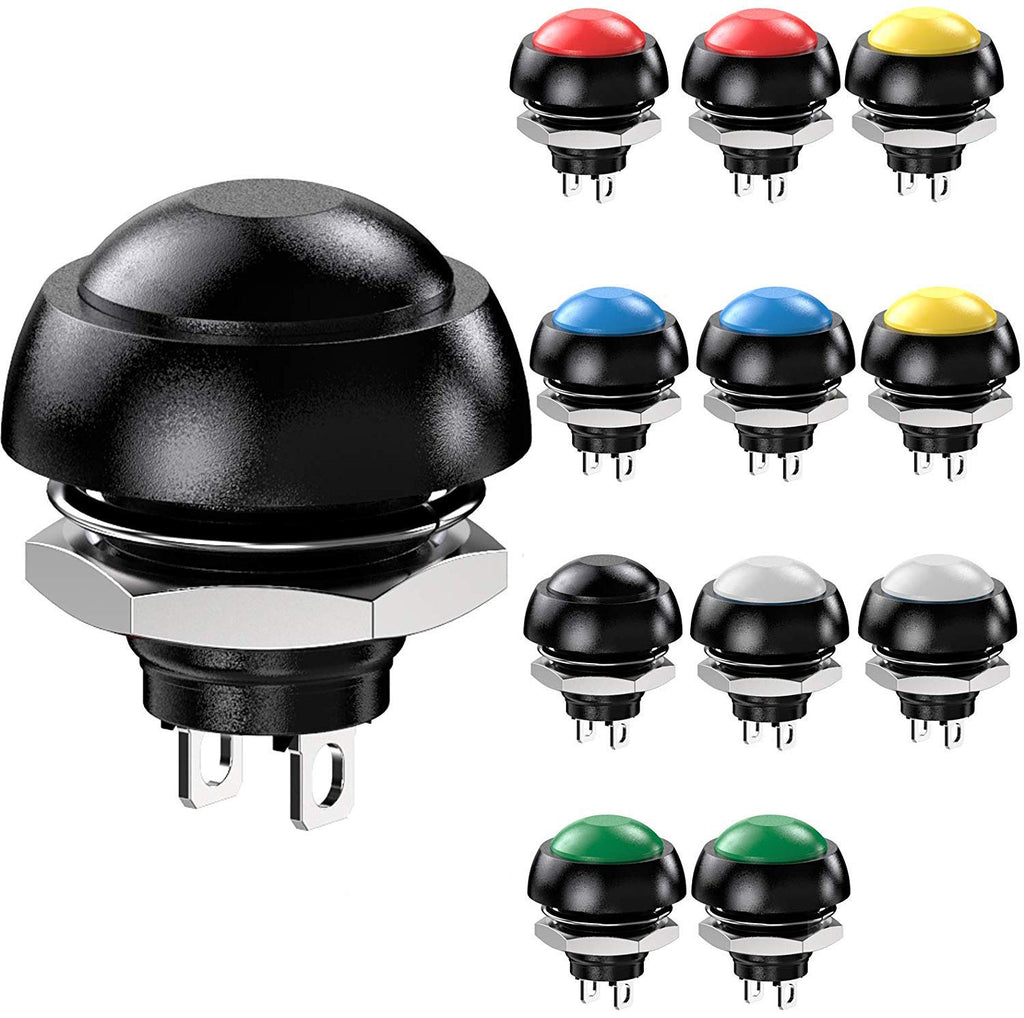 Gebildet 12 pieces 12 mm waterproof momentary push button, SPST ON-OFF AC 3V-5V-9V-12V-24V-230V/3A, mini round press button for car trumpet, PC, table lamp, front door bell momentary button