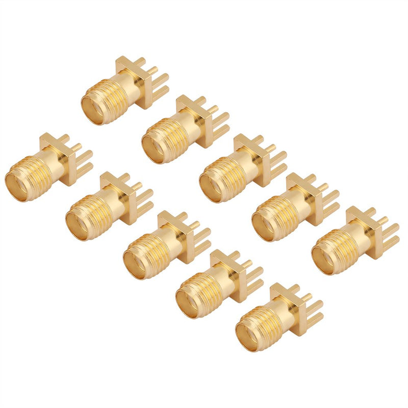 Pack of 10 Brass SMA Female Socket Jack PCB Mount 50 Ohm RF Connectors SMA Connector for Wireless Devices Equipments and Floor Transmission Systems