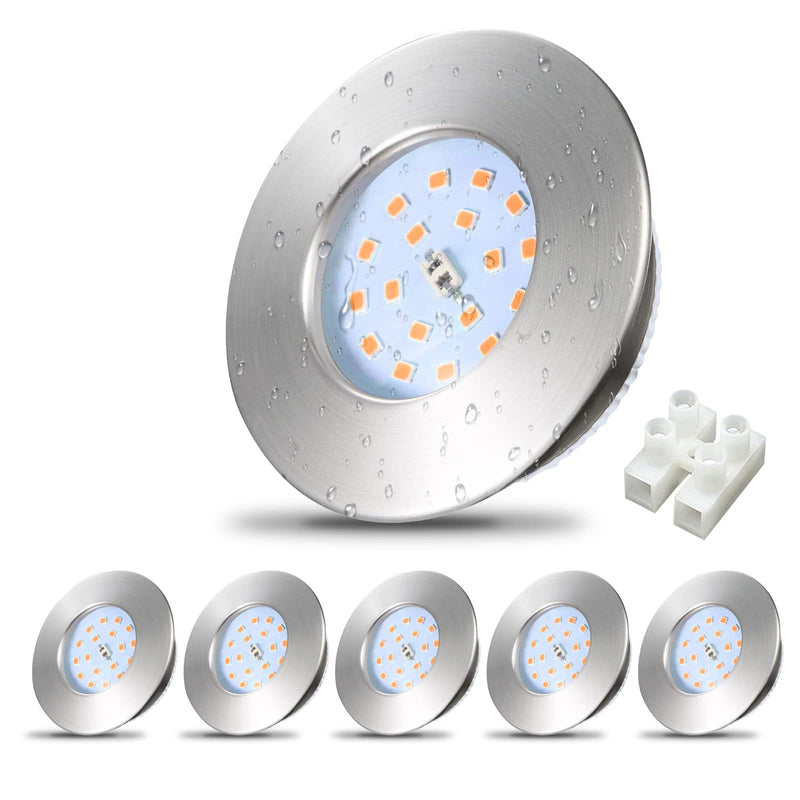 Allesgute LED recessed spotlight ultra flat 230V 5W IP44 spot set warm white 500lm recessed lights mini round matt nickel slim 30mm bathroom ceiling spot recessed spot for hole diameter 68mm - set of 6 warm white matt nickel set