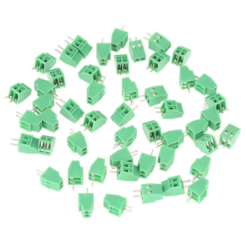 PCB Mount Screw Terminal Block 50pcs/set 2 Pin Pitch 2.54mm Green PCB Universal Screw Terminal Block Connector Assortment Kit