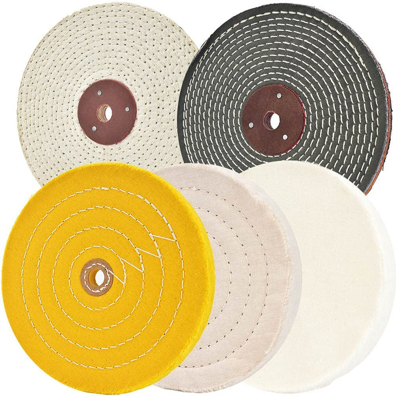 QZATACAEN 200mm Soft Polishing Pads (60 Layers) | fine (60 layers) | medium (40 layers) | coarse (15mm thick) | Rough (15mm thick) | for bench grinder with 16mm mandrel hole 5 pieces