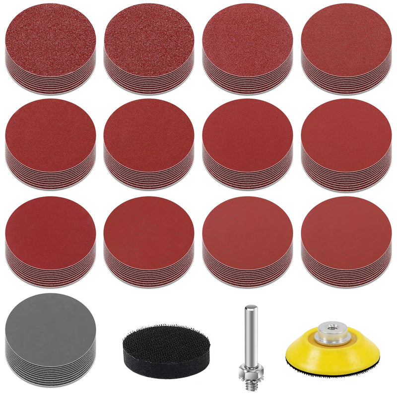 KONGMING 130 pieces sandpaper Velcro 2 inch 50 mm grit 80 100 120 150 240 320 400 600 800 1000 1200 2000 3000 sanding discs pad kit polishing pad adapter 130 pieces sandpaper 50 mm Velcro