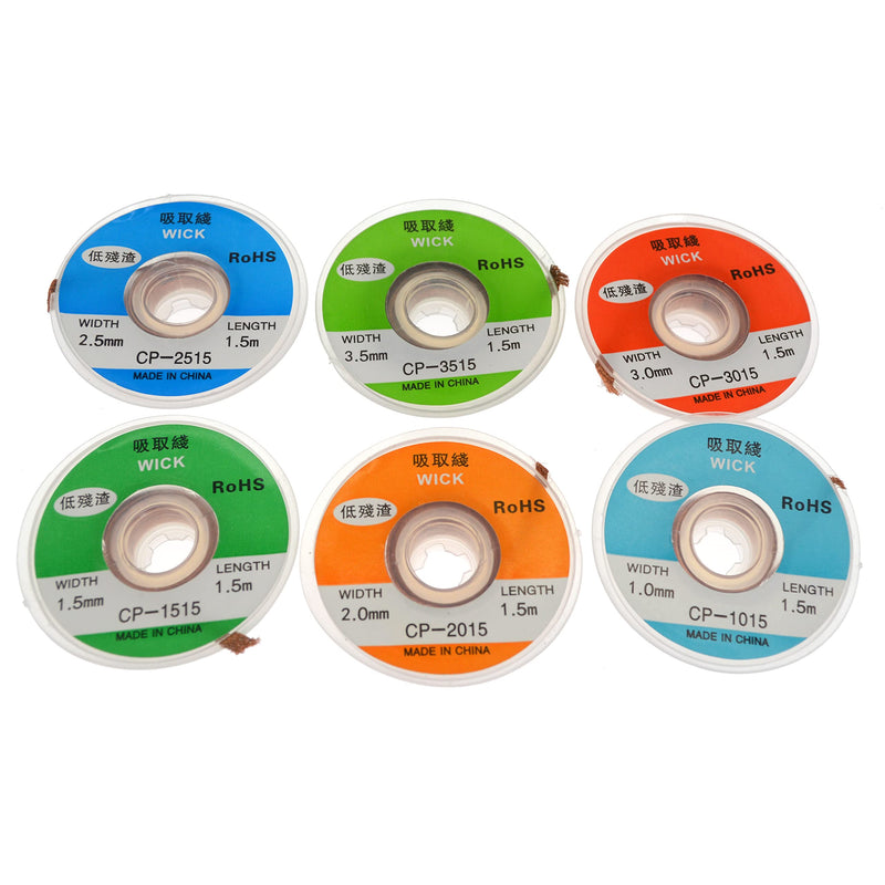 Solnoa 6 Rolls Desoldering Wire Desoldering Braid Wire Soldering Wick Desoldering Braid Wire Solder Wick Solder with Flux Soldering & Desoldering Devices (1.0/1.5/2.0/2.5/3.0/3.5 mm)