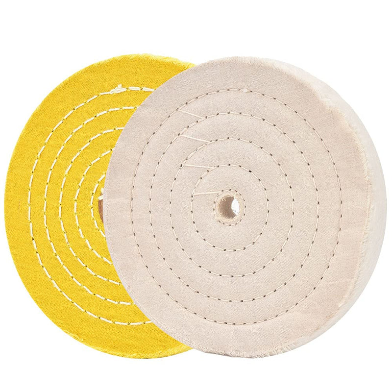 QZATACAEN 150 mm Buffing Polishing Wheels for Bench Grinder White (60 Ply) & Yellow (42 Ply) Buffing Wheel for Bench Buffer Polisher with 1/2 Inch Arbor Hole 2 Pieces