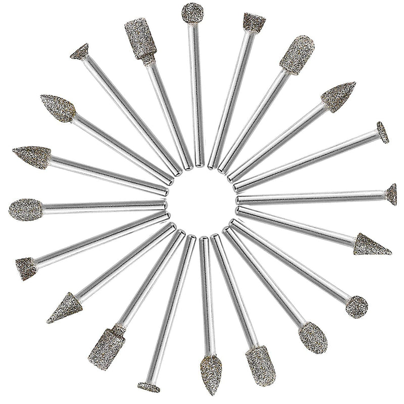 20 Piece Diamond Cutter Set, Diamond Grinding Drill Bit Set with 3 mm Shank, Rotating Tools, Grinding, Polishing, Engraving Carbide