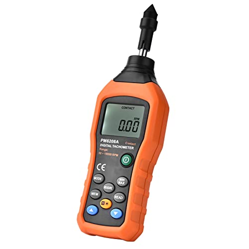 PM6208A Tachometer, Handheld Contact Type Digital Tachometer Electronic Tachometer Engine Tachometer Tester Power Source 4 * 1.5AAA Battery (NOT Included) Air Flow and Anemometer