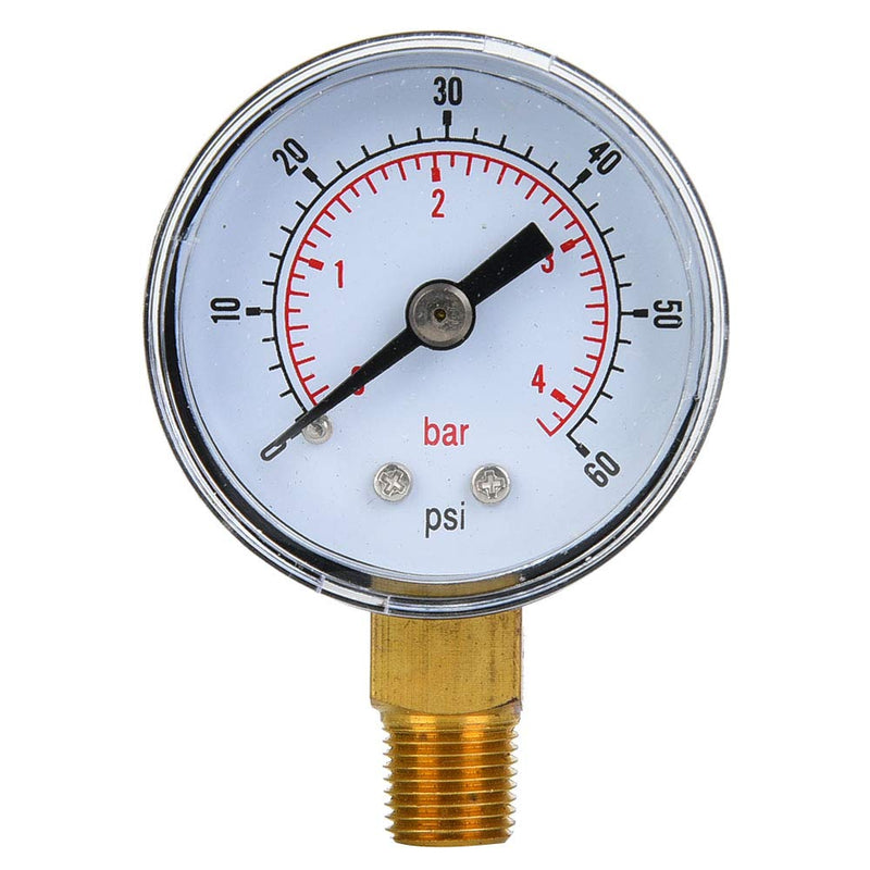 Mechanical Pressure Gauge Pressure Gauge Measuring Tool 1/8inch BSPT Base Connection for Air Oil Water Measurement (0-60psi, 0-4bar)