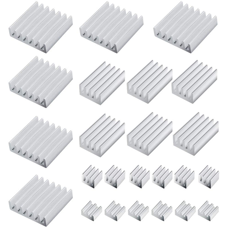 24 pieces heat sink aluminum for Raspberry Pi 4 Model B cooling fins aluminum set Raspberry Pi 4 aluminum heat sink with thermally conductive adhesive tape for Raspberry Pi 4